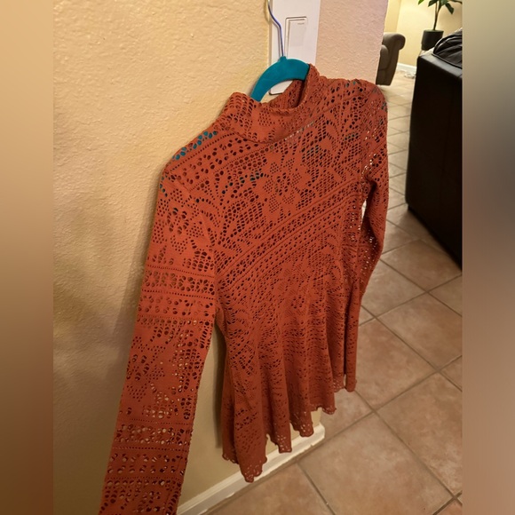 Free people Burnt Orange Lace High Neck Dress - Picture 2 of 4